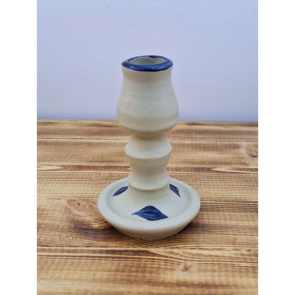WPF Williamsport Pottery‎ Factory Candleholder 2000 Blue Leaf Design